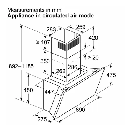 BOSCH DWK91LT60B Series 8 90cm Angled Chimney Hood in Black