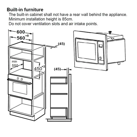 Belling BIMW60 900W power output 25 litre capacity built in microwave