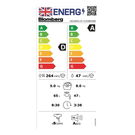 Blomberg LRI1854110 8kg/5kg 1400 Spin Built In Washer Dryer