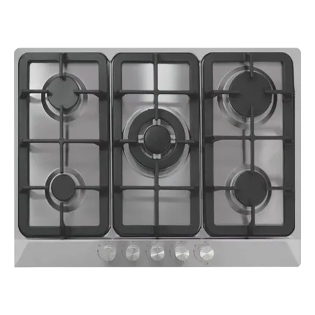 CATA UBGHDFFJ70.1 5 Burner Inc Wok Gas Hob with Cast Iron Pan Stands and LPG convertible in  Stainless Steel