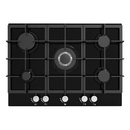 CATA UBGOG701BK 70cm Gas On Glass Hob 4 Burner Inc Wok Burner with  Cast Iron Pan Stands