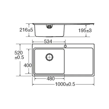 CDA KVF21RSS SINGLE LARGE BOWL SINK 1mm HEAVY GUAGE, FLUSH FIT STAINLESS STEELRIGHT HAND