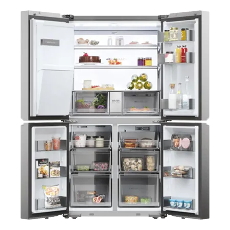 Haier HCR7918EIMP 90cm Freestanding American Fridge Freezer in Platinum Inox