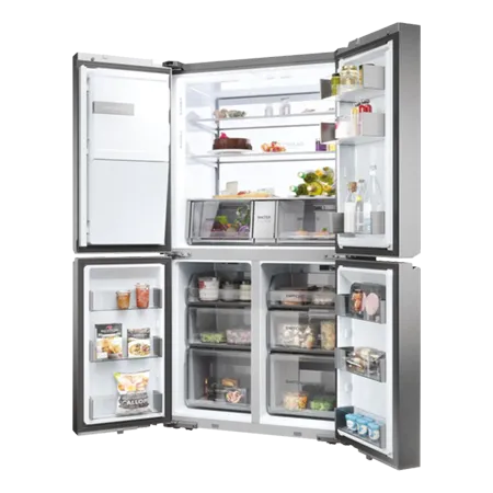 Haier HCR7918EIMP 90cm Freestanding American Fridge Freezer in Platinum Inox