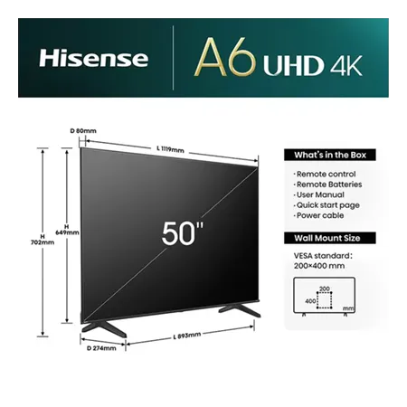 Hisense 50A6NTUK 50" LED 4K Smart TV