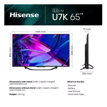 Hisense 65U7KQTUK 65" 4K Ultra HD Mini-LED Smart TV