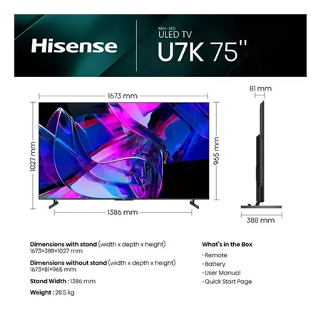 Hisense 75U7KQTUK 75" 4K Ultra HD Mini-LED Smart TV