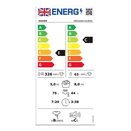 Hoover HBDS485D1ACBE-80 8/5kg 1400rpm Built In Washer Dryer