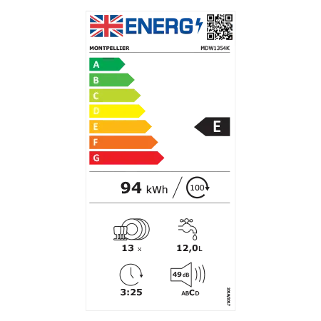 Montpellier MDW1354K 60cm Freestanding Dishwasher