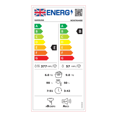SAMSUNG WD90TA046BXEU 9kg/6kg 1400 Spin Washer Dryer
