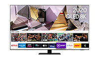 SAMSUNG QE65Q700T 65" 8K QLED Smart TV Titan Black finish with Bluetooth and WiFi enabled.