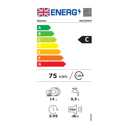 SIEMENS SN25ZI49CE Free-standing dishwasher