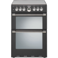 STOVES 600DFT Dual Fuel Cooker Black with Fan Assisted Double Oven 4 Burner Lidded Hob and Cast Iron Pan Supports