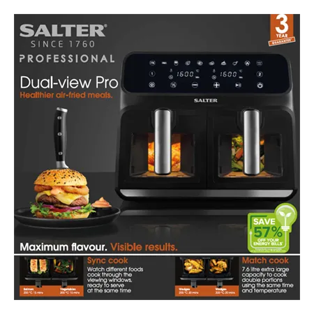 Salter EK5196GW 7.6L DUAL AIR  FRYER - GLASS WINDOW