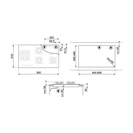 Smeg PV395LN 5 Burner Gas Hob