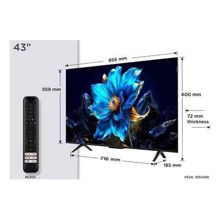 TCL 43P7K-UK 43" 4K QLED Direct LED HDR Google TV