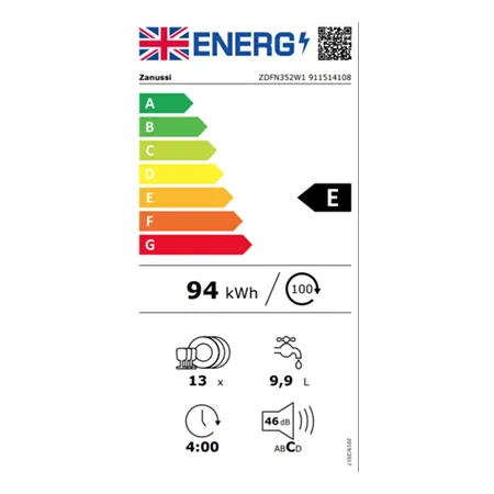 Zanussi ZDFN352W1 Freestanding Dishwasher with AirDry Technology in White Colour